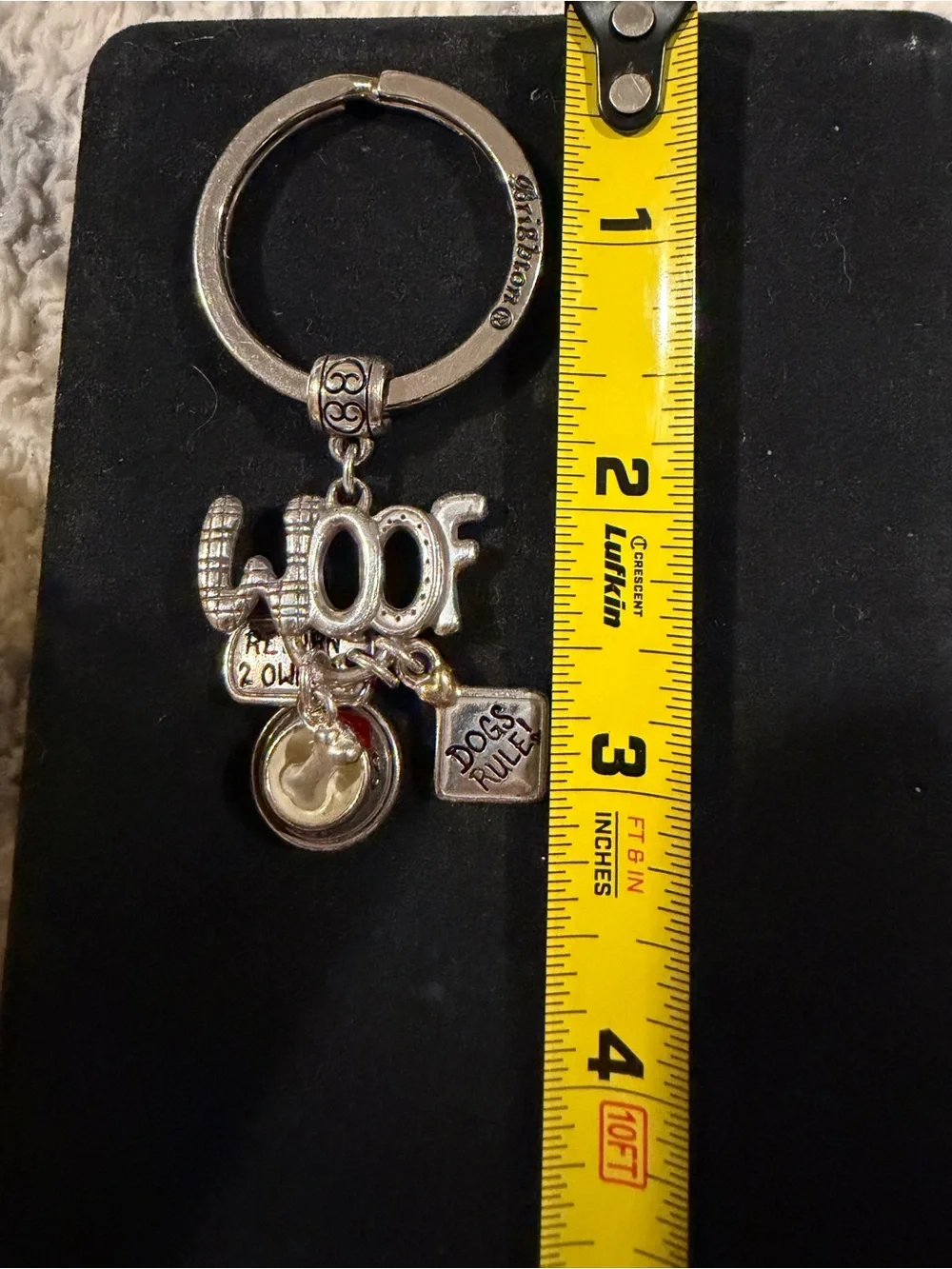 Dog Woof Keychain Charm - Silver Tone Pet Accessory